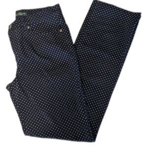 Lauren Ralph Lauren navy blue pants w/ taupe polka dots, 98% cotton, 6
